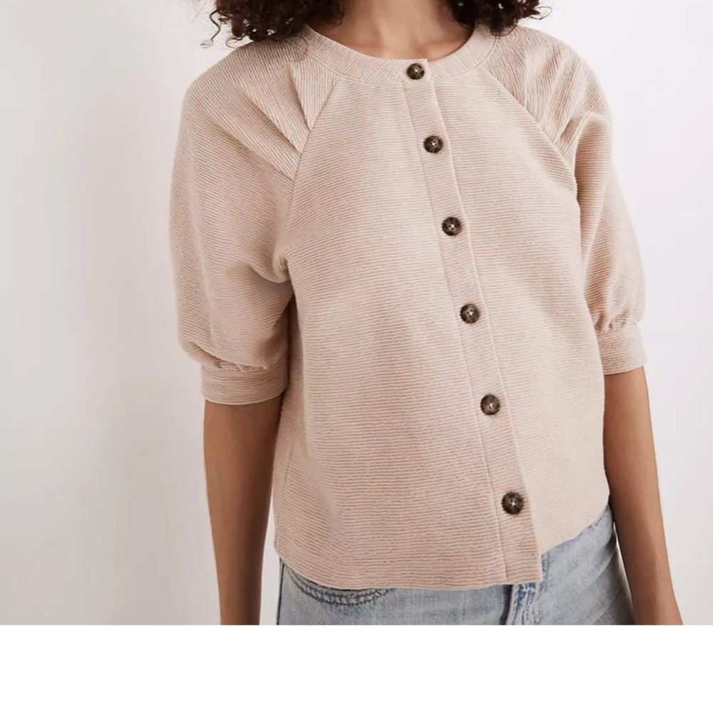 Pleat Sleeve Button-Front Top